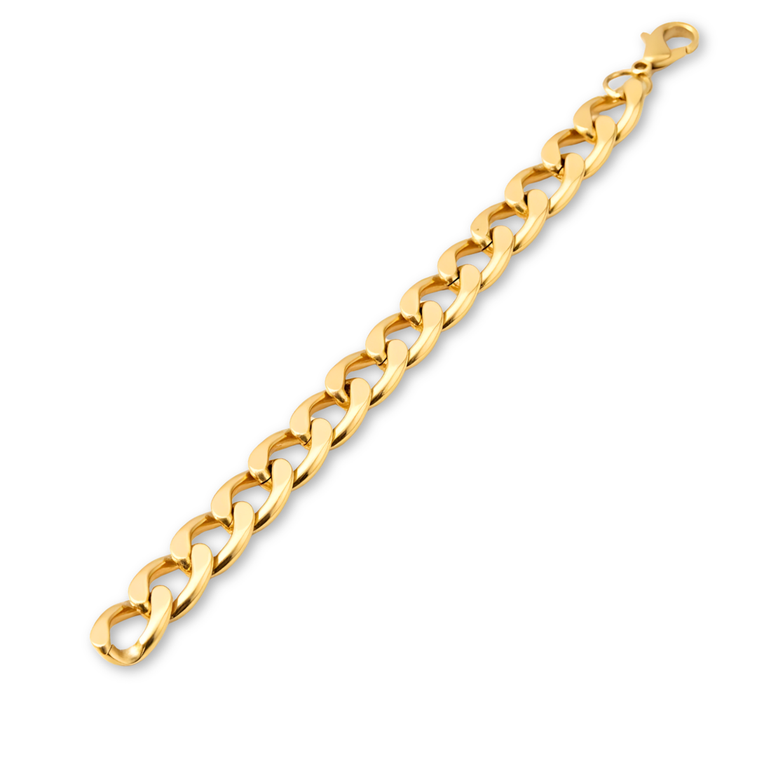 18K Gold Filled Heavyweight Cuban Link Bracelet (12mm) – Flat-Bevel Gold Curb Link Bracelet for Men & Women